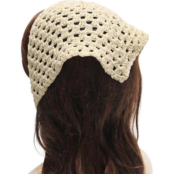Women Cotton Triangle Head Scarf Handmade Crochet Hair Bandanas for Summer main image 6